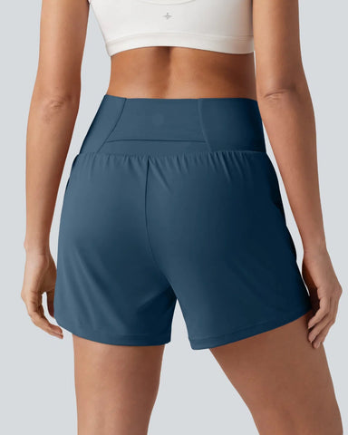 High-Waisted Yoga Shorts Set with Pockets