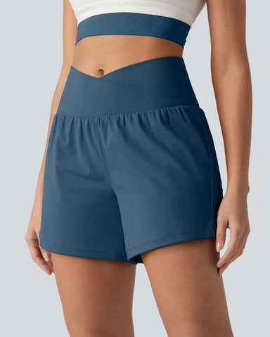 High-Waisted Yoga Shorts Set with Pockets