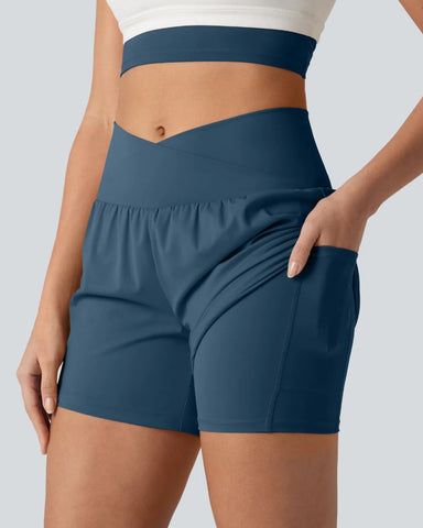 High-Waisted Yoga Shorts Set with Pockets