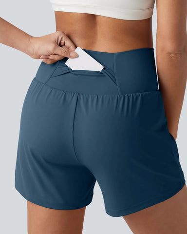 High-Waisted Yoga Shorts Set with Pockets