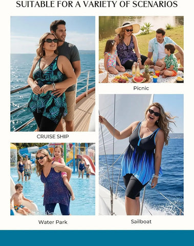 Plus Size Flowy Tankini Set with Pockets