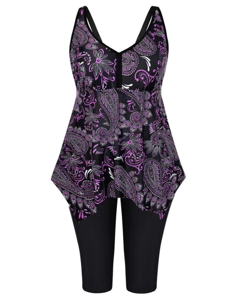 Plus Size Flowy Tankini Set with Pockets