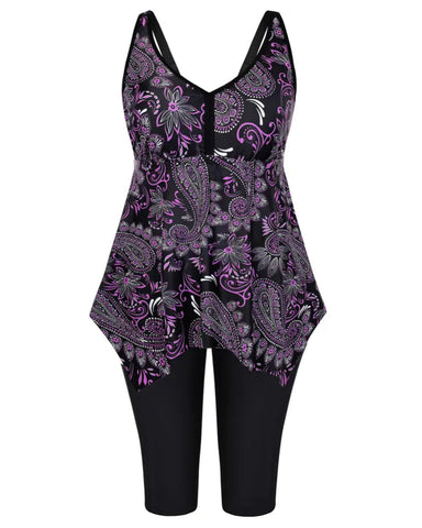 Plus Size Flowy Tankini Set with Pockets