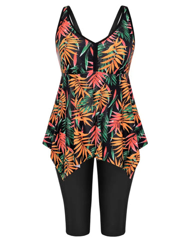 Plus Size Flowy Tankini Set with Pockets