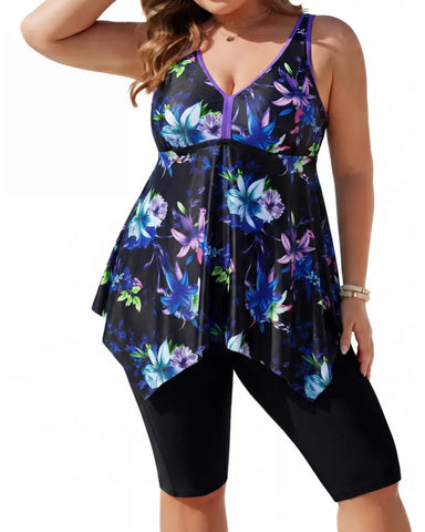 Plus Size Flowy Tankini Set with Pockets