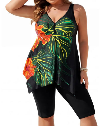 Plus Size Flowy Tankini Set with Pockets