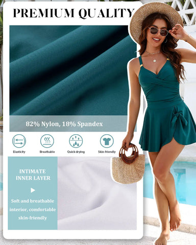 Women's Tummy Control Swim Dress with Adjustable Straps