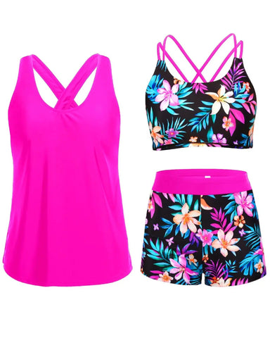 3-Piece Tummy Control Tankini Swimwear