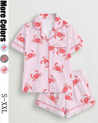Women's 2-Piece Crab Print Pajama Short Set