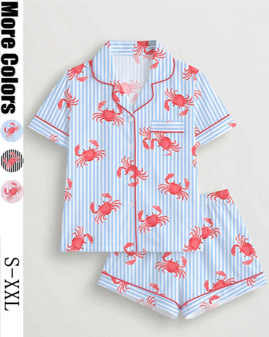 Women's 2-Piece Crab Print Pajama Short Set