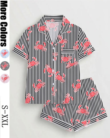 Women's 2-Piece Crab Print Pajama Short Set