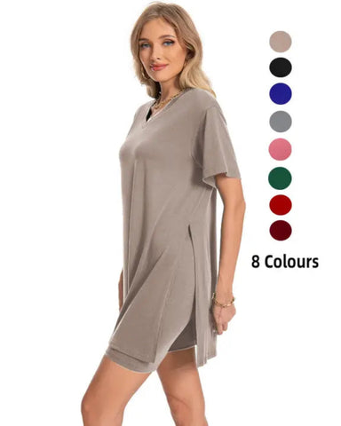 Women Summer Lounge Set Oversized Tee Biker Shorts Reversible Tracksuit