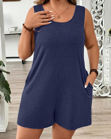 Plus Size Casual Fitted Romper with Pockets