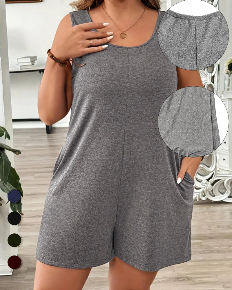 Plus Size Casual Fitted Romper with Pockets