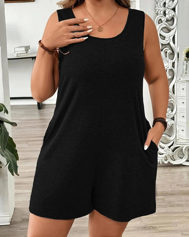 Plus Size Casual Fitted Romper with Pockets