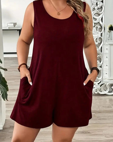 Plus Size Casual Fitted Romper with Pockets