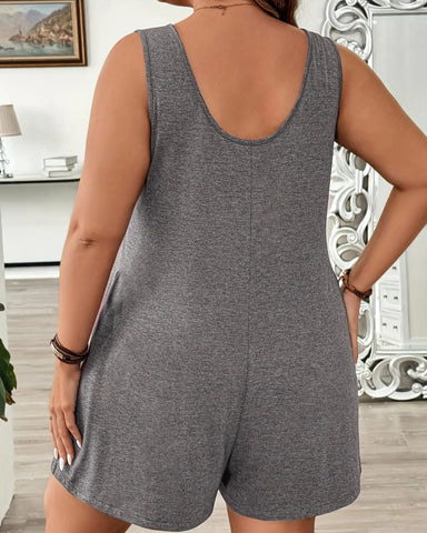 Plus Size Casual Fitted Romper with Pockets
