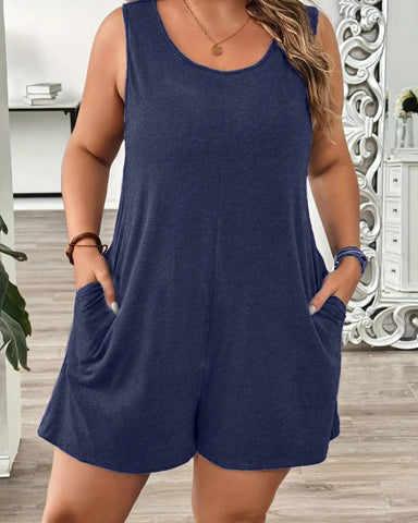 Plus Size Casual Fitted Romper with Pockets