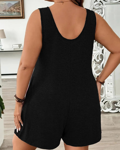 Plus Size Casual Fitted Romper with Pockets