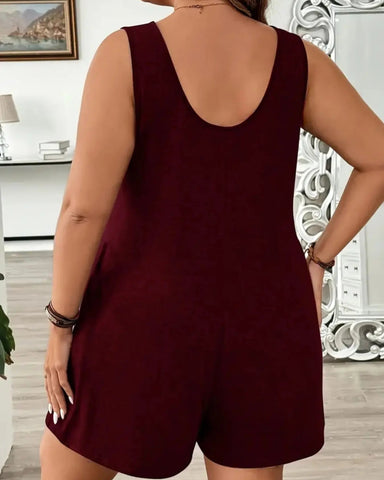 Plus Size Casual Fitted Romper with Pockets