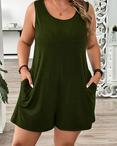 Plus Size Casual Fitted Romper with Pockets