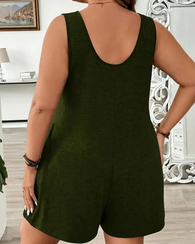 Plus Size Casual Fitted Romper with Pockets