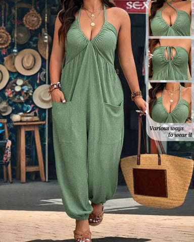 Women’s Pocket Jumpsuit, Sleeveless Casual Plus Size