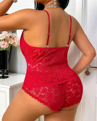 Plus Size Black Lace Sexy Two-Piece Lingerie Set