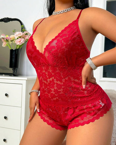 Plus Size Black Lace Sexy Two-Piece Lingerie Set