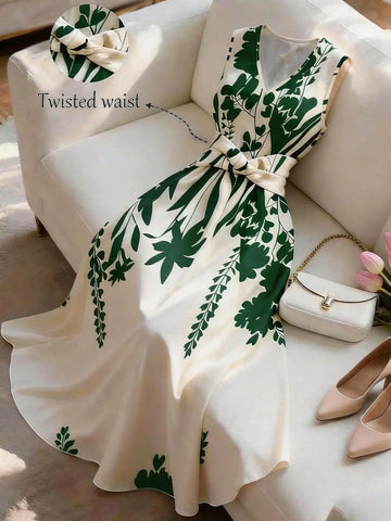 Women’s Floral Sleeveless Dress, Flare Skirt, Summer Vacation & Daily Wear