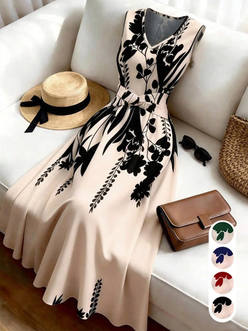 Women’s Floral Sleeveless Dress, Flare Skirt, Summer Vacation & Daily Wear