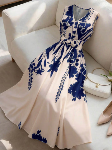 Women’s Floral Sleeveless Dress, Flare Skirt, Summer Vacation & Daily Wear
