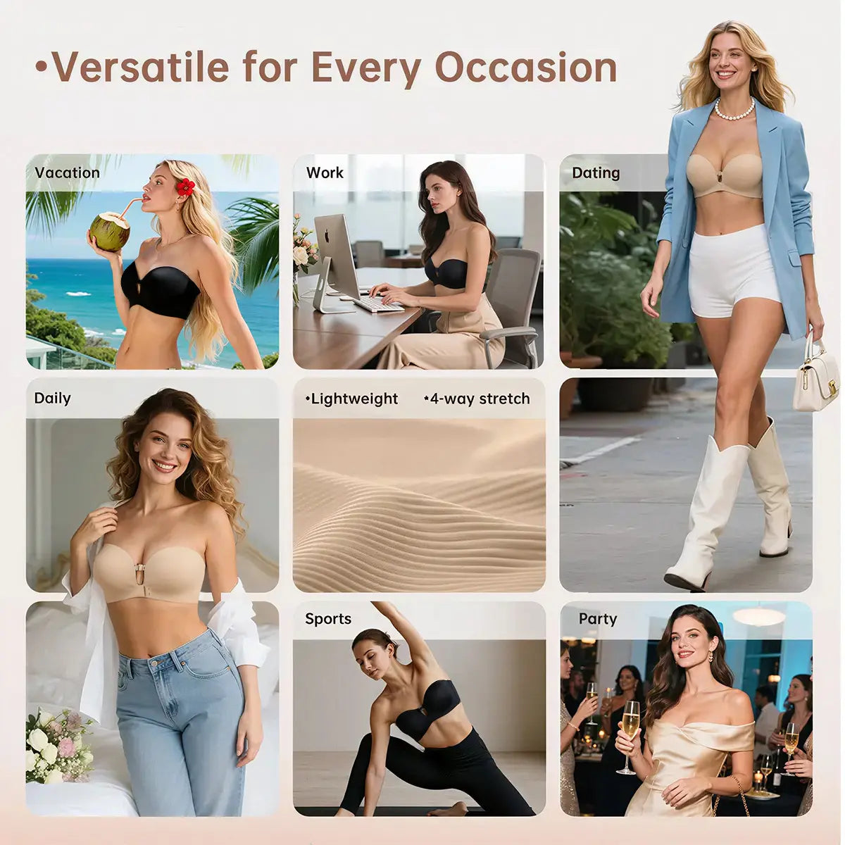 Comfortable Seamless Non-Slip Wireless Padded Support Bra