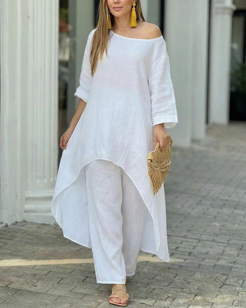 Asymmetric Cotton Two-Piece Set – Relaxed Modern Chic Fit