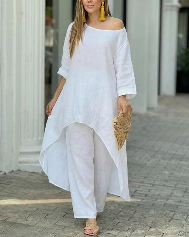 Asymmetric Cotton Two-Piece Set – Relaxed Modern Chic Fit