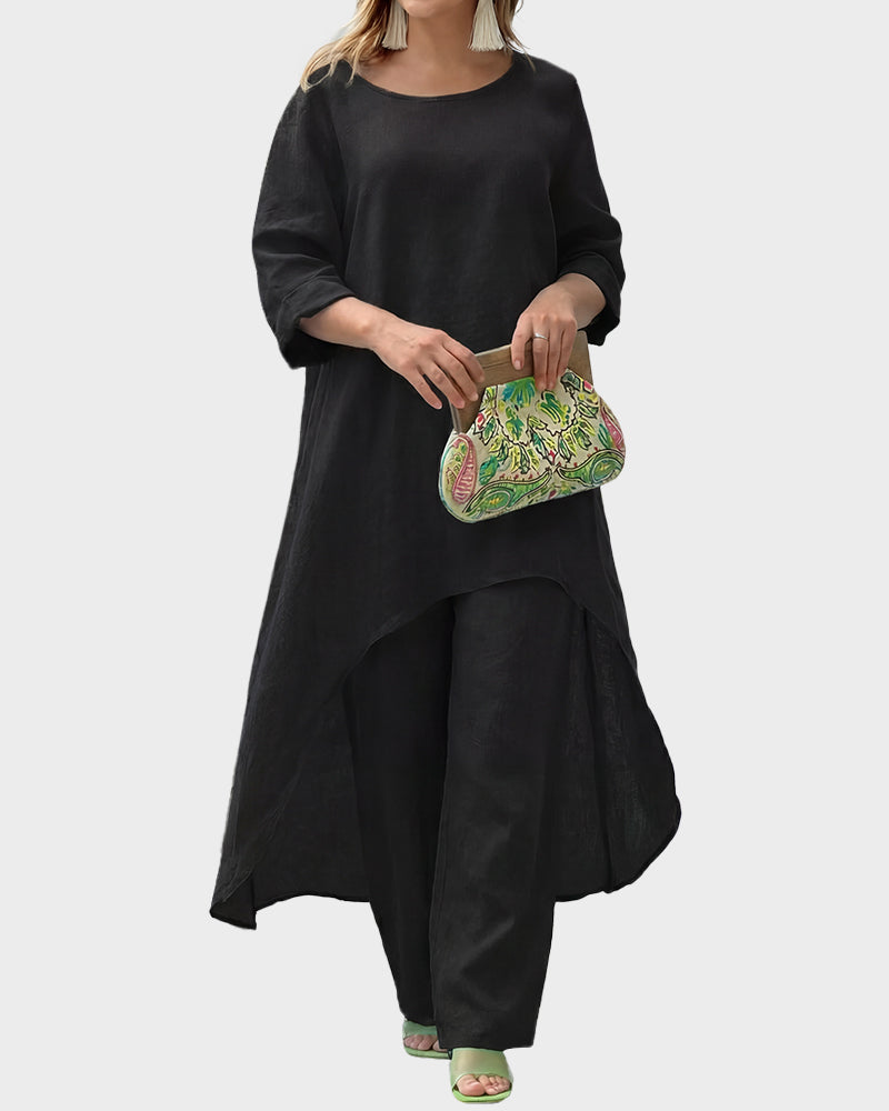 Asymmetric Cotton Two-Piece Set – Relaxed Modern Chic Fit
