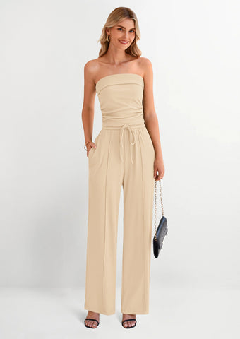 Ribbed Knit 2-Piece Set Tube Crop Top & Wide-Leg Pants Lounge Outfit