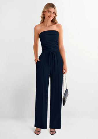 Ribbed Knit 2-Piece Set Tube Crop Top & Wide-Leg Pants Lounge Outfit