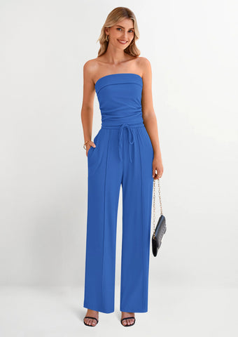 Ribbed Knit 2-Piece Set Tube Crop Top & Wide-Leg Pants Lounge Outfit