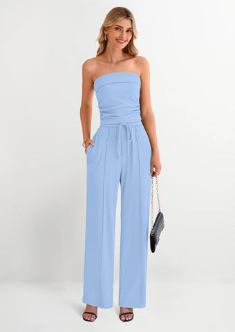 Ribbed Knit 2-Piece Set Tube Crop Top & Wide-Leg Pants Lounge Outfit