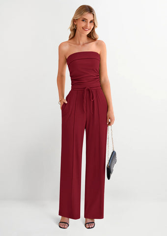 Ribbed Knit 2-Piece Set Tube Crop Top & Wide-Leg Pants Lounge Outfit