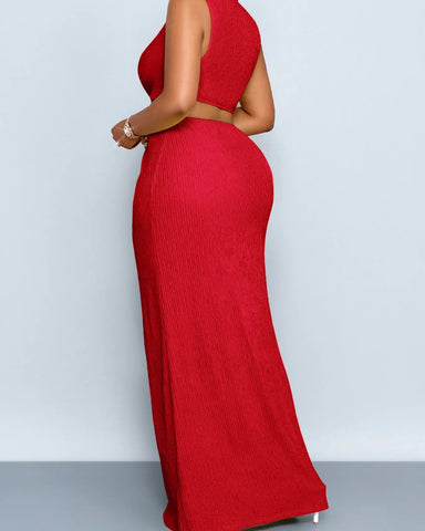 Plus Size Summer Deep V Neck Sleeveless Knot Slit Bodycon Dress