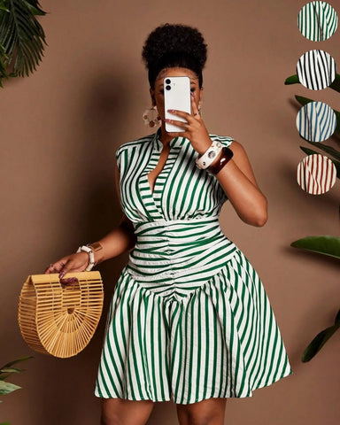 Plus Size Casual Striped Waist Cinched Dress