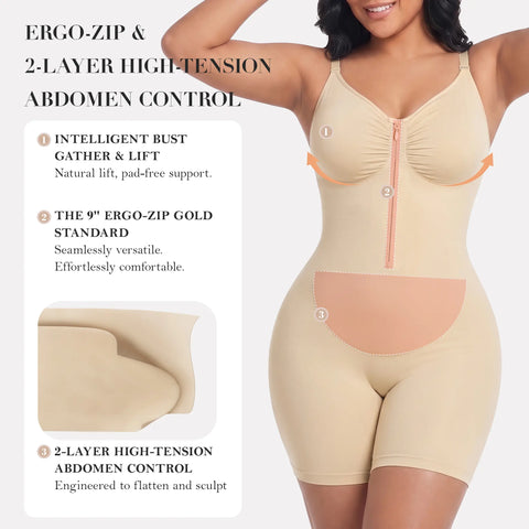 Zip-Up Tummy Control Shaping Bodysuit