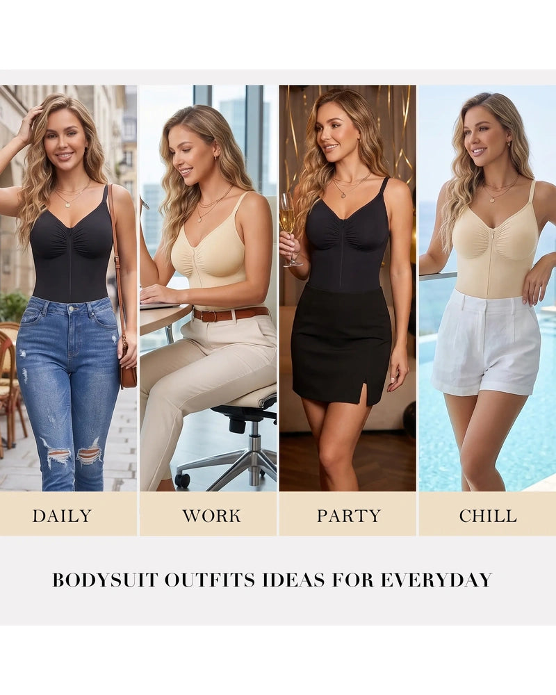 Zip-Up Tummy Control Shaping Bodysuit