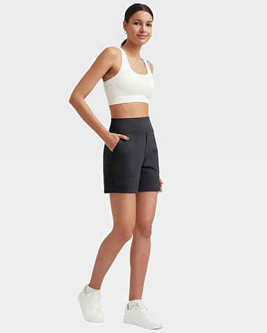 High-Waisted Athletic Bermuda Shorts With Pockets