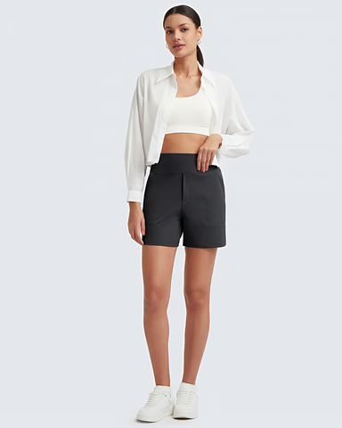 High-Waisted Athletic Bermuda Shorts With Pockets