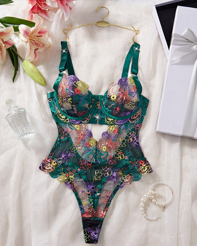 Sexy Sheer Lingerie for Women with Floral Embroidery & Cut-Outs