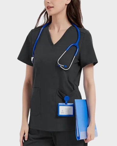 Stretch V-Neck 2-Pocket Uniform Costume Top