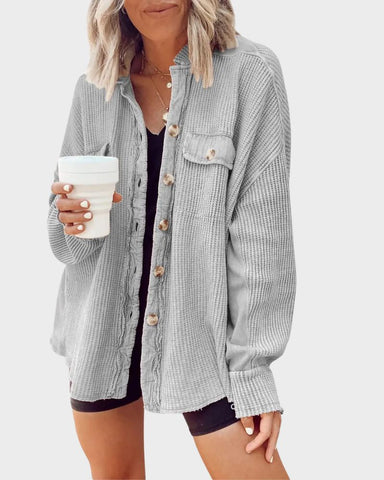 Oversized Batwing Waffle Knit Button-Down Shacket